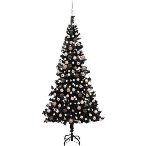 vidaXL umjetno božićno drvce LED s kuglicama crno 240 cm PVC