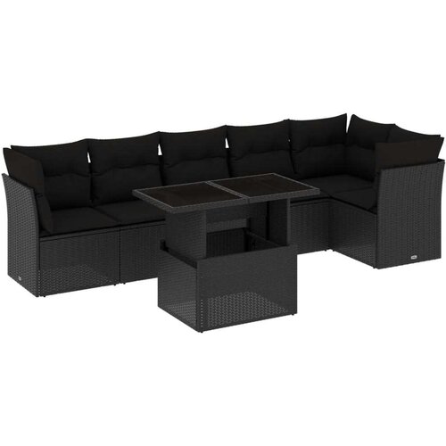  7-dijelni set vrtnih sofa od poliratana s jastucima crni Slike