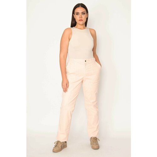 Şans Women's Plus Size Pink Lycra Canvas Fabric Attached Pocket Detailed Trousers Cene