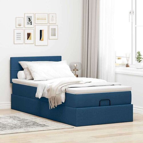 VidaXL otomanski okvir kreveta s madraca plavi 90x190cm od tkanine Slike