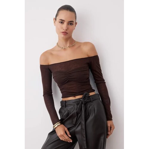 TRENDYOLMILLA ženska bluza Carmen Collar Knitted Party Tpraw26Bz00041, braon-braon Cene