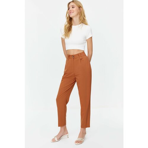 Trendyol Brown Carrot High Waist Polyviscon Woven Trousers Cene