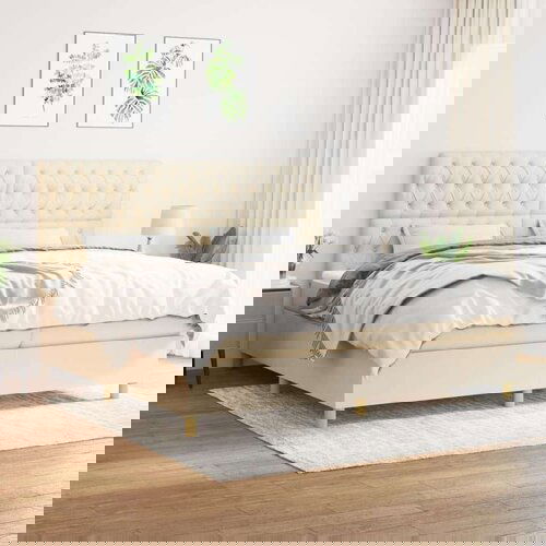  Box spring postelja z vzmetnico krem 200x200 cm blago, (20999403) Cene