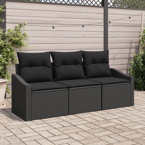 VidaXL Vrtni Kavč Set Set 3 Črna Ratan, Tkanina Zunanji Kavč Slike