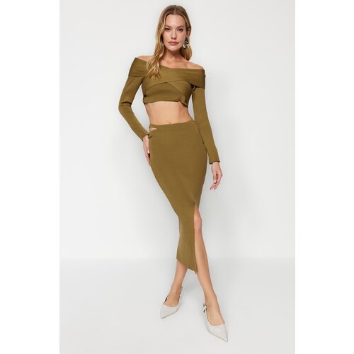 Trendyol Limited Edition Green Crop With Wrap Skirt, Sweater Top-Top Set Cene