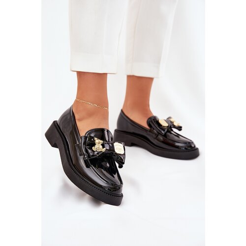 Boto Lacquered moccasins with bow and decorative brooch black Leandriel Cene