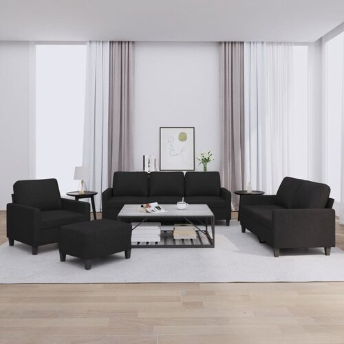  4-dijelni set sofa s jastucima crni od tkanine Cijene