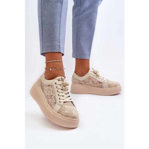 Kesi Women&amp;#039;s lace sneakers on the S.Barski platform Beige Slike