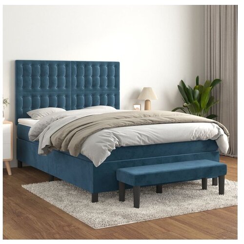 vidaXL Box spring postelja z vzmetnico temno modra 140x200 c Cene