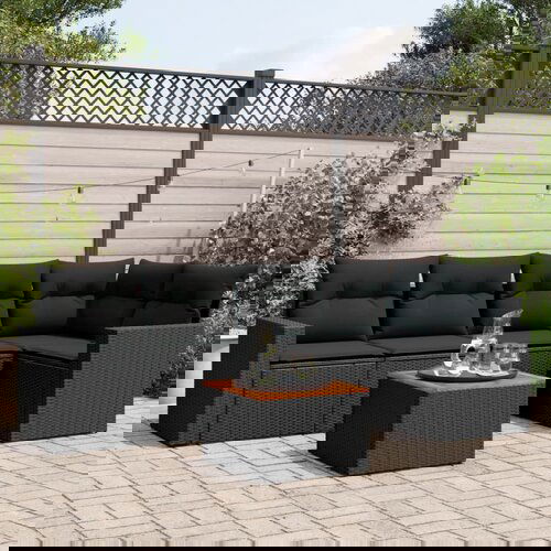  The Living Store Vrtna sedežna garnitura 6-delna z blazinami črna poli ratan - Vrtna Sedežna Garniture, (21481296) Cene