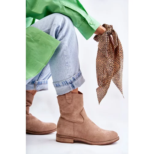 Kesi Women's Suede Flat Heel Boots Beige Fiorenz