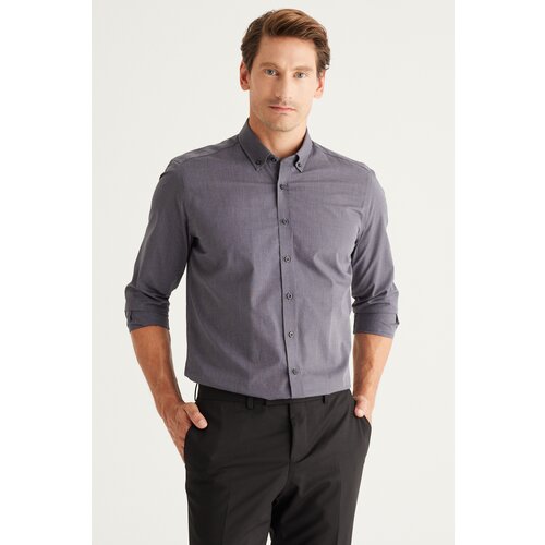 ALTINYILDIZ CLASSICS Men's Anthracite Slim Fit Slim Fit Button Collar Patterned Shirt Slike