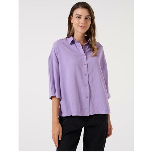 Jimmy Key Lilac Wide Cut Three Quarter Sleeve Linen Shirt Slike
