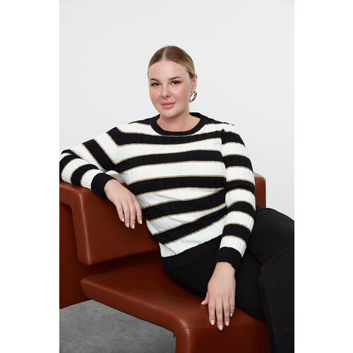 Trendyol Curve Black-Ecru Striped Crew Neck Knitwear Sweater Cijene
