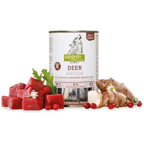 ISEGRIM vlažna hrana za pse sa mesom šumskog jelena, čičokom, brusnicom i samoniklim biljem 400gr Slike