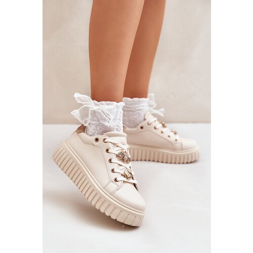 PE1 Women&amp;#039;s Sneakers With Ribbons Beige Grelesi Slike