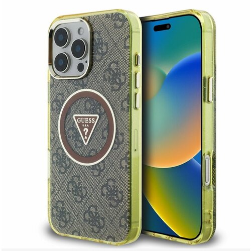 Guess IML 4G Glitter and Triangle Logo MagSafe Zadn&iacute; Kryt pro iPhone 16 Pro Brown Ovitek za telefon Vijolična Cene