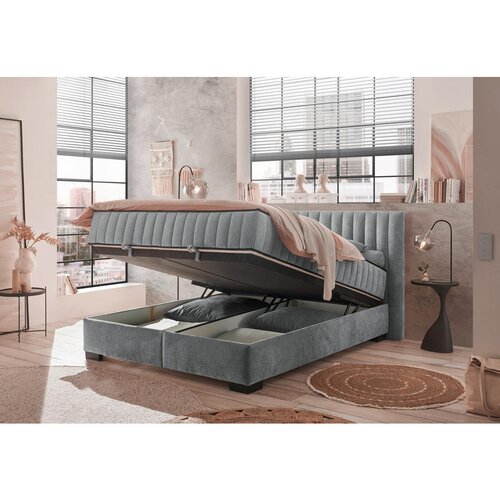MID.YOU POSTELJA Z VZMETNICO 160 cm x 200 cm , tekstil, leseni material antracit Slike