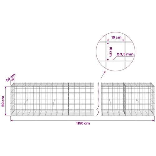  Gabion s žicom debljine 3 5 mm i mrežom 10x10 cm 1150x50x50 cm - 50 cm 50 cm 1150 cm Slike