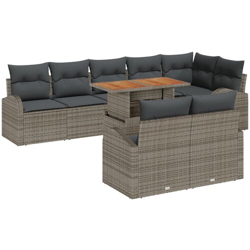 vidaXL set vrtnih sofa od 9 komada s jastučićima Siva Poli ratan, dvosjed vrtna sofa s pohranom i jastučićima Siva Poli ratan Cijene