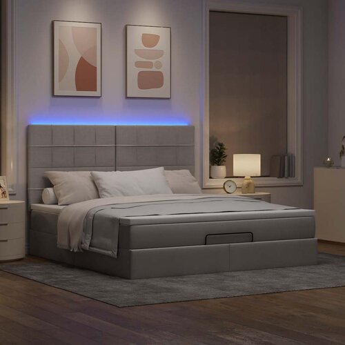 VidaXL Otomanska postelja z vzmetnico &amp;amp; LEDs taupe 180x200 cm blago Slike