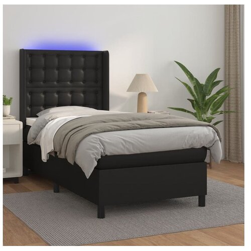  Box spring postelja z vzmetnico LED črn 90x190 cm umetno usnje Cene