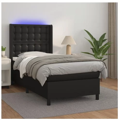  Box spring postelja z vzmetnico LED črn 90x190 cm umetno usnje