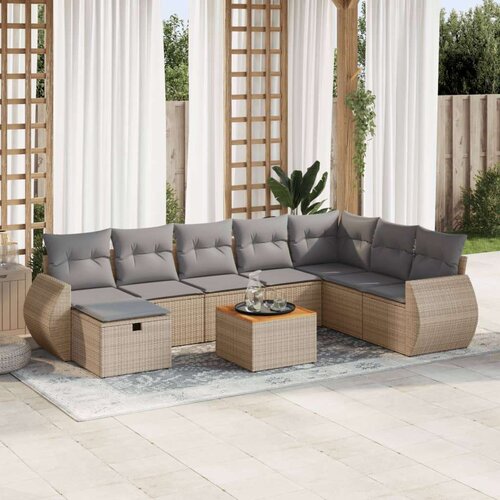 VidaXL 9-dijelni set vrtnih sofa s jastucima bež od poliratana Slike