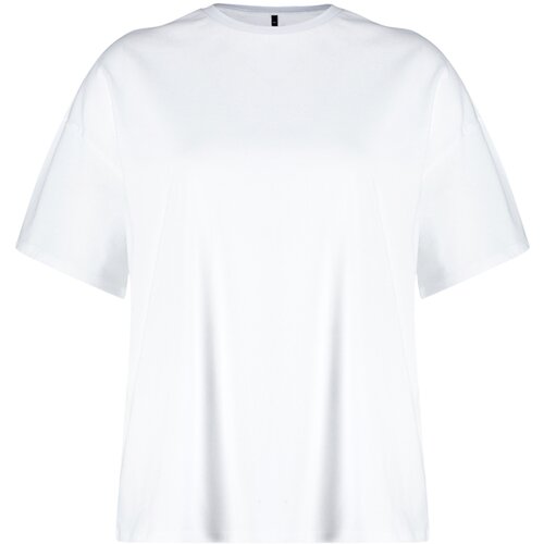 Trendyol curve ecru 100% cotton premium oversize/wide fit crew neck knitted t-shirt Cene
