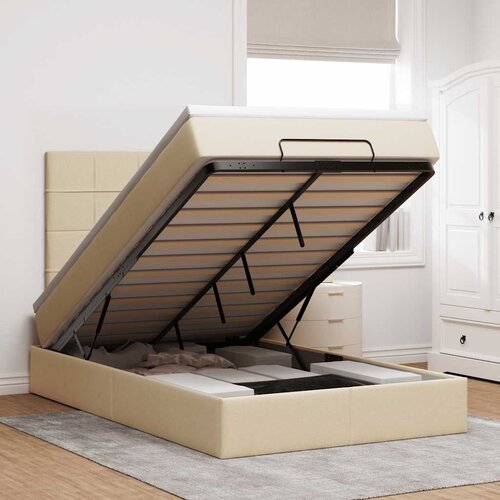 VidaXL Otomanski krevet madracem i LED krem 120x190 cm tkanina Slike
