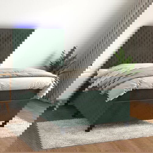  The Living Store Box spring postelja z vzmetnico LED tem. zelena 90x190 cm žamet - Box Spring Postelja, (21450164) Slike
