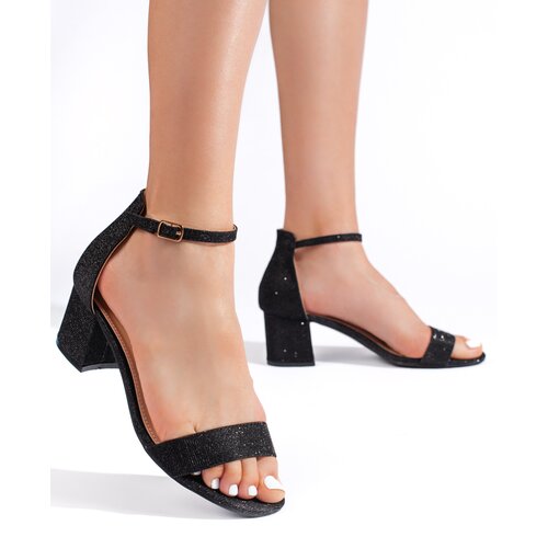 Shelvt Black high-heeled sandals with glitter Slike