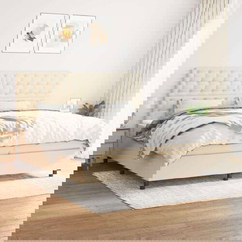 vidaXL Krevet s oprugama i madracem krem 200 x 200 cm od tkanine Cene