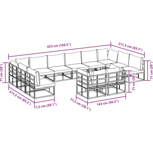 VidaXL Vrtna sedežna garnitura 12 pcs Črna 423 x 211.5 x 71 cm Slike