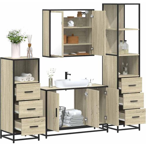 vidaXL 4-dijelni set kupaonskog namještaja boja hrasta sonome drveni Cijene