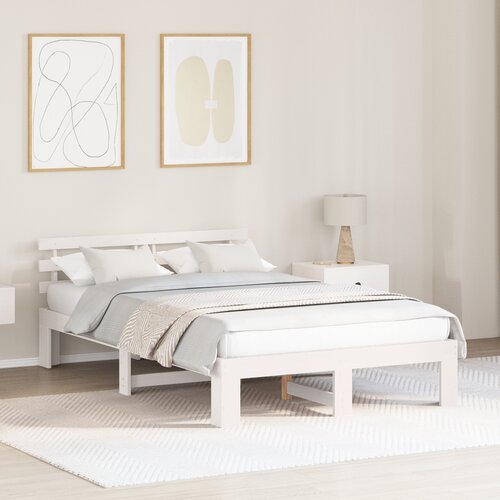 VidaXL Posteljni okvir iz borovega lesa Bela Trden borov les 120 x 190 cm Slike