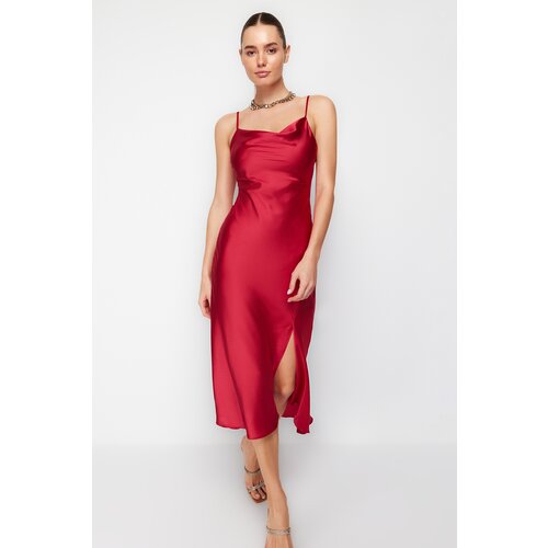Trendyol Red Lined Woven Satin Evening Dress Slike