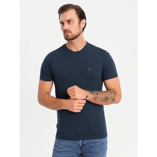 Ombre Men's SLIM FIT T-shirt with round neckline and logo - navy blue Cijene