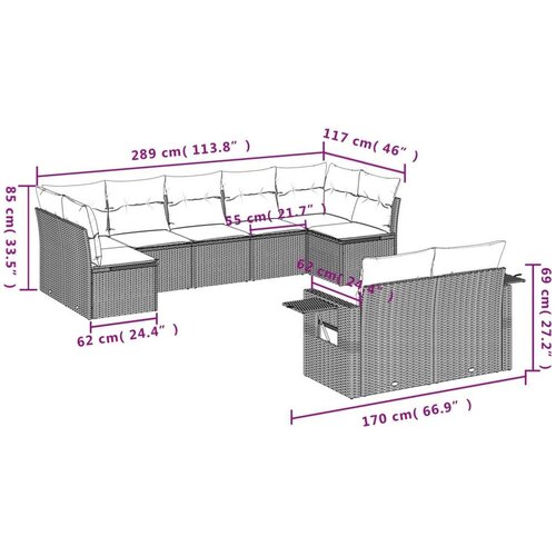 VidaXL 9-dijelni set vrtnih sofa s jastucima crni od poliratana Slike