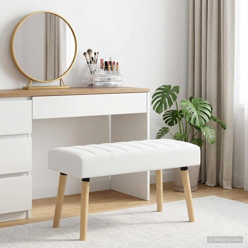  Klupa s utorima Bijela 80 x 40 x 46 cm Tkanina Slike