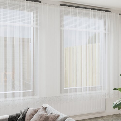vidaXL Čipkasta Zavesa z zavesami Bela 750 x 280 cm Poliester Cene