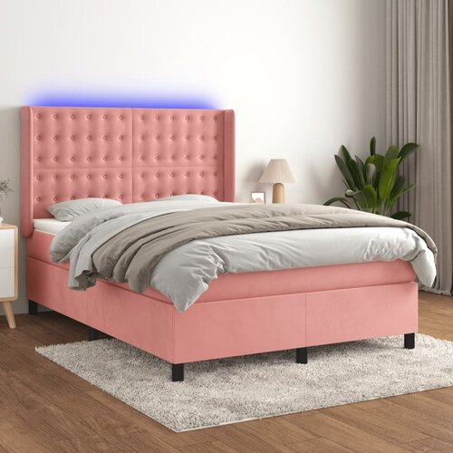 The Living Store Box spring postelja z vzmetnico LED roza 80x200 cm žamet - Box Spring Postelja, (21489889) Cene