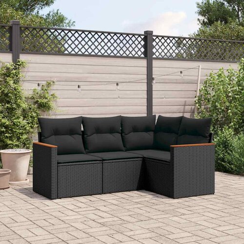  4-dijelni set vrtnih sofa od poliratana s jastucima crni Cijene