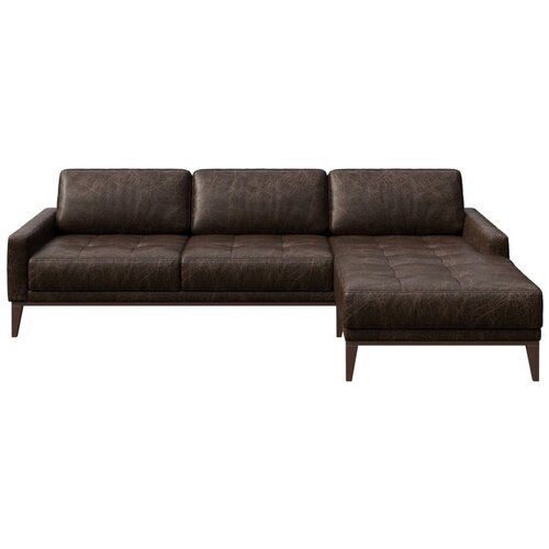 MESONICA temno rjava usnjena kotna sedežna garnitura Musso Tufted, desni kot Cene