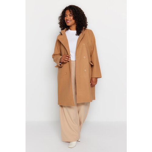 Trendyol Curve Plus Size Coat - Brown - Basic Cene