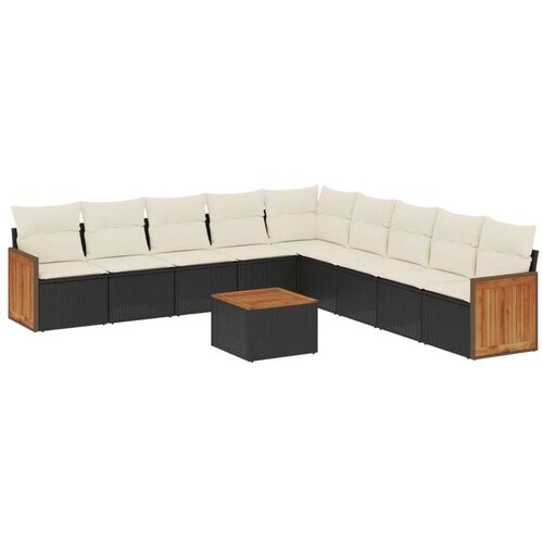  10-dijelni set vrtnih sofa s jastucima crni od poliratana Slike