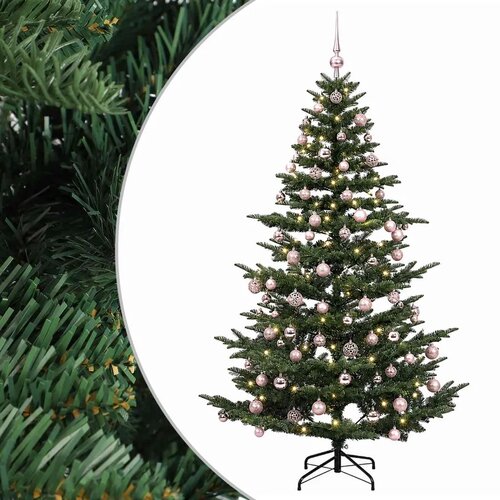  Umjetno božićno drvce s kuglicom 180 cm 300 LED lampica - Zelena 180 cm s LED-ima i ružičastim lopticama Slike