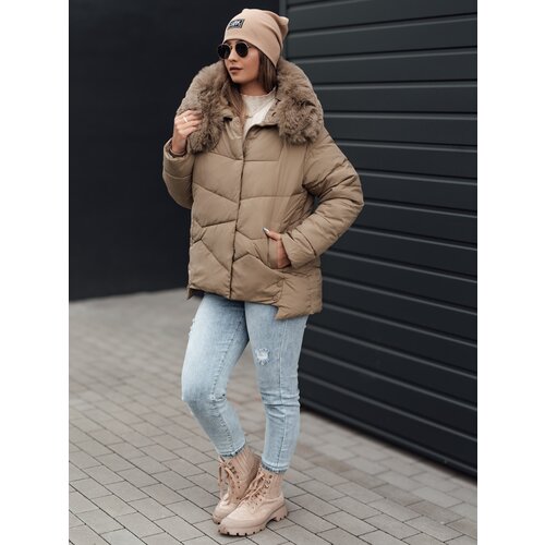 DStreet Women's winter jacket FIXMIX quilted with hood beige Cene