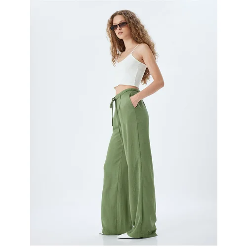 Koton Wide Leg Trousers Buttoned Waist Tied Normal Waist