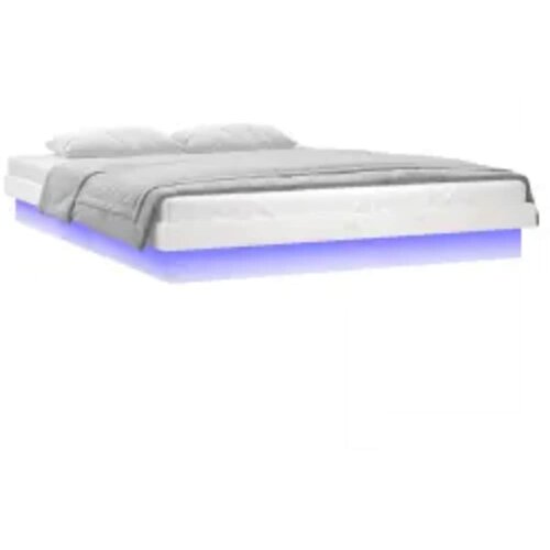  LED okvir za krevet bijeli 160 x 200 cm od masivnog drva Slike